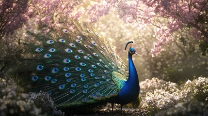 Obraz premium Peacock in a Spring Garden