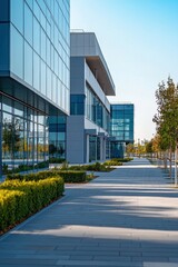 Obraz premium A clean modern technology park symbolizing innovation, sustainability, and the future of urban development.