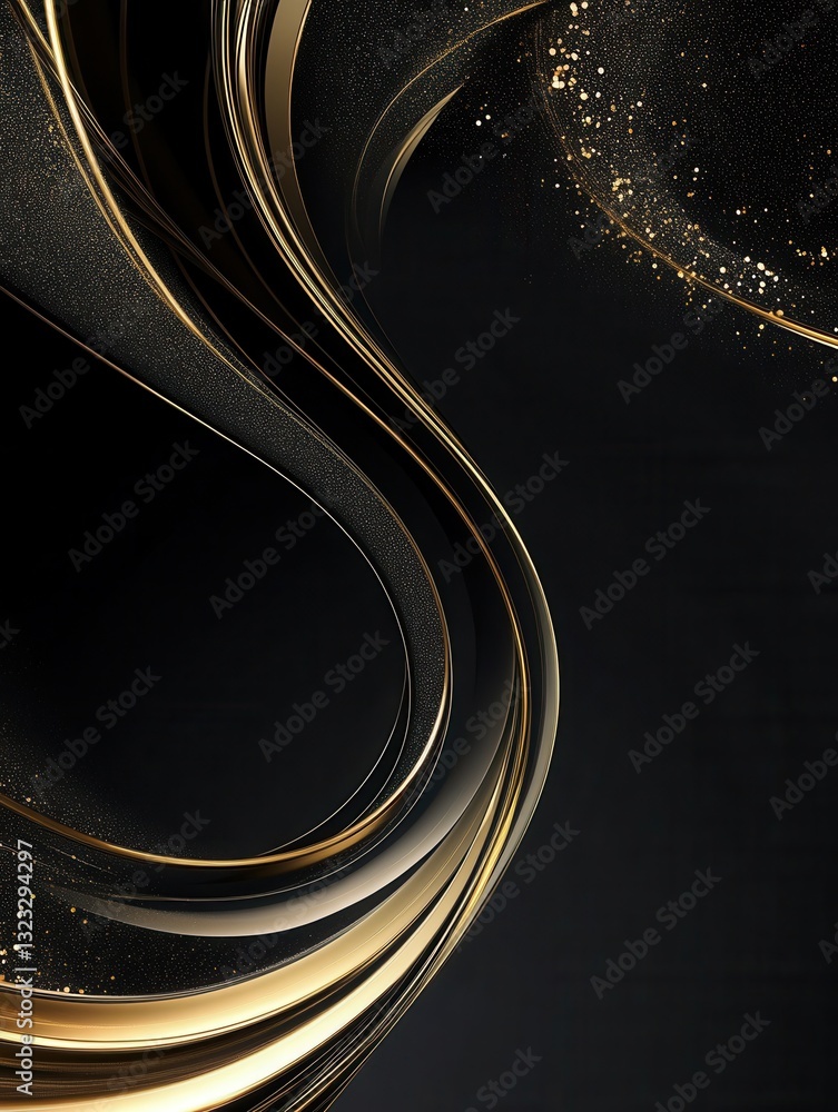 Leinwandbilder elegant black background with gold accents creating a luxurious abstract swirl design with a focal p