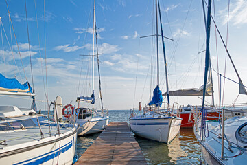 Line of Colorful Sailing Boats at Fishermans Pier.
