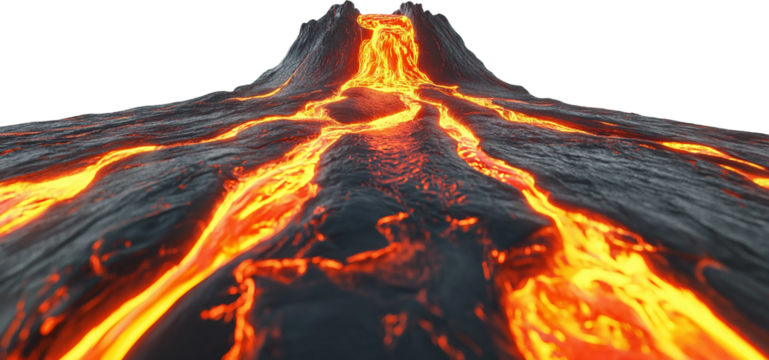 Volcano with flowing lava