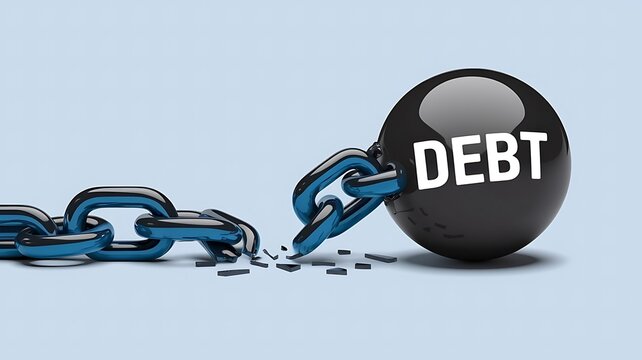 Visualizing financial freedom broken chain and debt ball shattering symbolizing debt relief in a conceptual illustration