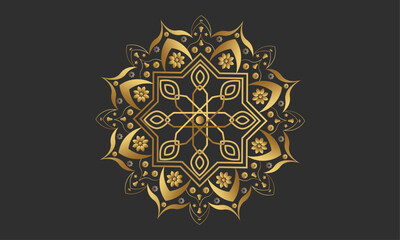 Luxury Gold Ornate Mandala Design Islamic Gray Background