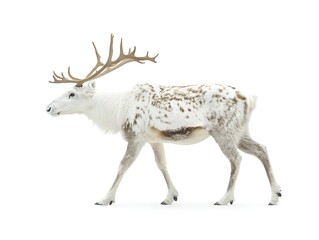 Obraz premium Majestic deer walking gracefully against a pure white background showcasing the beauty of arctic wildlife in isolation