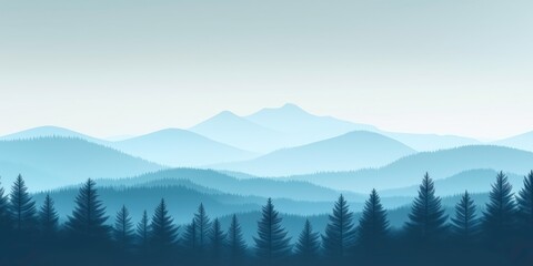 Fototapeta premium Mountains silhouette: A tranquil mountain landscape, serene silhouette in various shades of blue. The image evokes a sense of peace and vastness.