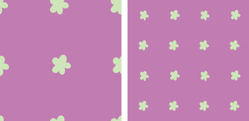 Simple floral flat seamless pattern. Geometric in retro style, hand-drawn flowers, simple summer design violet color