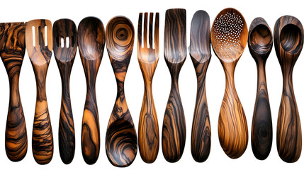 Dark Wood Grain Utensil Set on Black Background Photo
