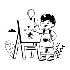A glyph style illustration of child artist 
