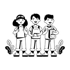 School kids illustration in glyph style 

