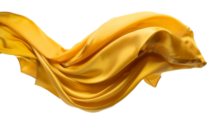 elegant floating yellow fabric isolated on transparent background png.