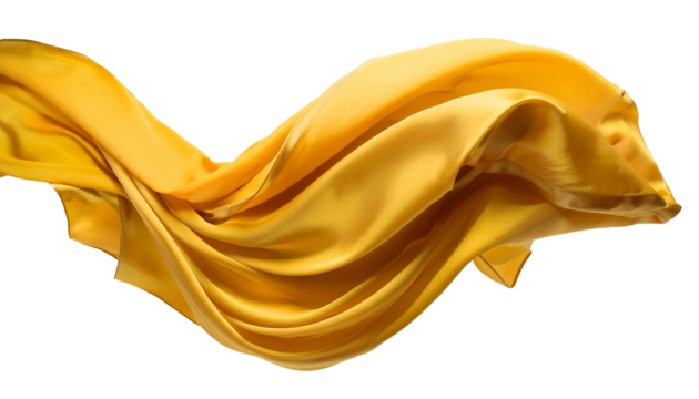 elegant floating yellow fabric isolated on transparent background png.