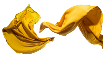 elegant floating yellow fabric isolated on transparent background.