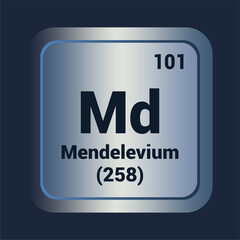 Mendelevium Md icon. Number  One Hundred One. Mass (258) detail. Vector Background.