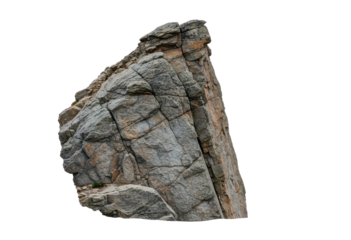 High Rocky Mountain Cliff with Rugged Stone Edge and Peak cut-out isolated on White Background with clipping path.