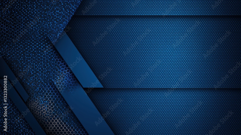 Poster abstract blue geometric hexagonal shapes on dark background with glowing lines and gradients futuris