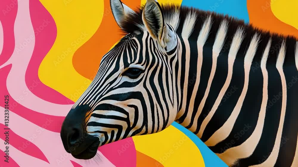 Poster a zebra is staring at the camera with a colorful background