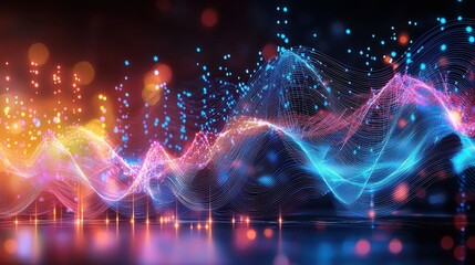 Fototapeta premium Captivating abstract digital art featuring mesmerizing waves of colorful light energy and electric effects This visually stunning and futuristic evokes a sense of dynamic technology cosmic wonder