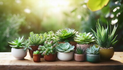 Fototapeta premium fresh green succulent plants on the table