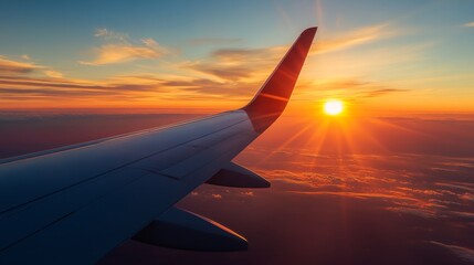 Fototapeta premium Stunning Sunset View from Airplane Window