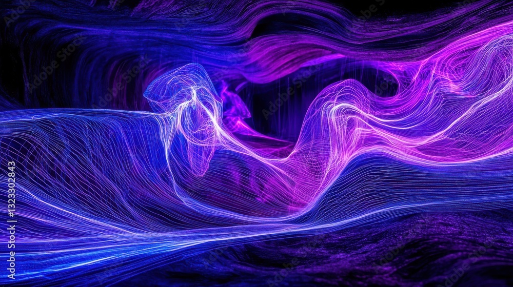 Poster mesmerizing abstract digital art background featuring swirling dynamic energy waves in a vibrant eth