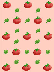 cute seamless pattern watercolor illustration of colorful tomato and leaves background wallpaper