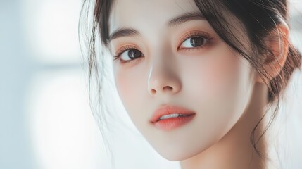 Young asian woman is getting filler her face,getting her lip filler by Plastic surgeon,Woman face being checked doctor hands to cosmetic surgery,rhinoplasty surgery in clinic.