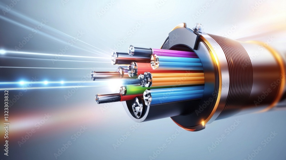 Poster fiber optic cable transmitting digital data and information at high speeds technological infrastruct