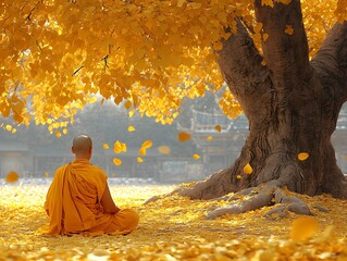 Golden Serenity: A Monk’s Reflection by the River