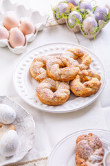 Easter wreath bread, traditional Easter holiday baking, sweet bun cakes