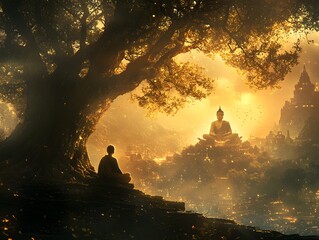 Golden Silence, Meditation Under an Ancient Tree Bathed in Autumn Light