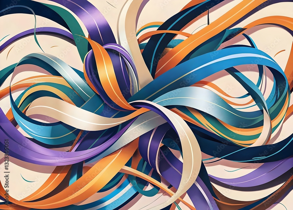 Poster dynamic colorful twists flowing ribbons art design patterns creativity