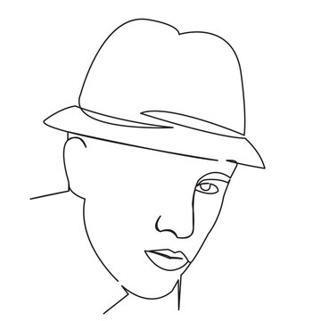 recommend clip art: One continuous single drawing line art flat doodle man, hat, person, portrait, male, face. Isolated image hand draw contour on a white background
                    