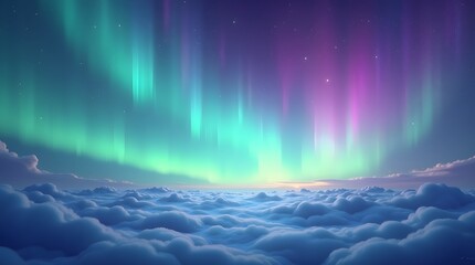 A Breathtaking Celestial Dance Of Vibrant Auroras Above A Serene Sea Of Clouds At Twilight, Showcasing Ethereal Beauty And Dreamy Pastel Hues