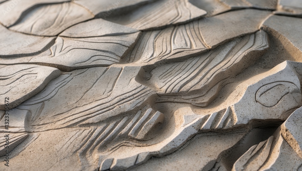 Poster natural stone surface featuring intricate abstract lines and patterns in earthy tones of beige and l