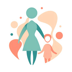 Minimalist Design of a Mother and Child Holding Hands for Happy Mothers Day PNG