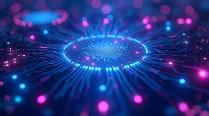 A Vibrant Digital Core Radiating Energy, Pulsing With Blue And Pink Light, Showcasing A Networks Intricate Connections