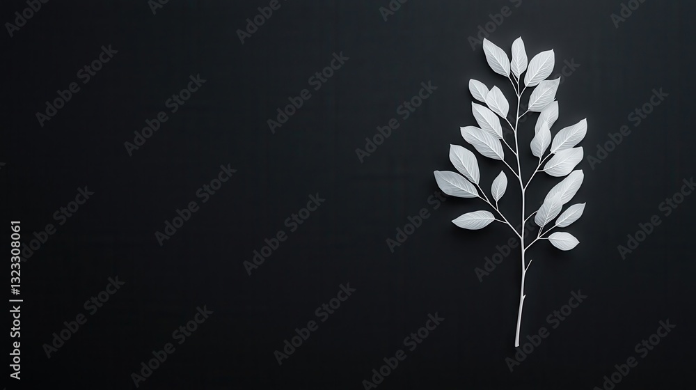 Poster elegant minimalist image of a single botanical silhouette with contrasting light and dark leaves cre