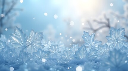Frozen Leaves Whisper Winters Secrets In A Serene, Snow-covered Landscape Bathed In Soft, Ethereal Light
