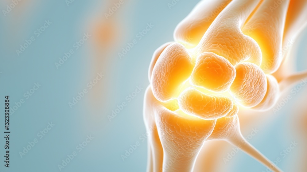 Poster a close-up image of a human knee joint, showcasing its intricate structure and highlighting the surr
