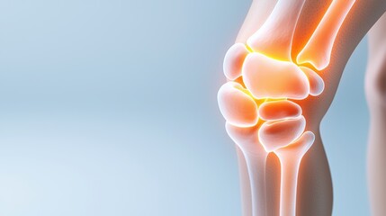 A detailed illustration of a human knee joint highlighting its structure and potential areas of pain or injury.