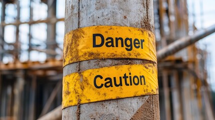 Caution and danger ribbons warning of potential hazards at a construction site. Building Safety Month
