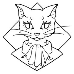Vintage-Style Cat Portrait (outline)