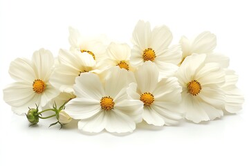 Fototapeta premium White Cosmos Flowers Arrangement Isolated on White Background Close-up