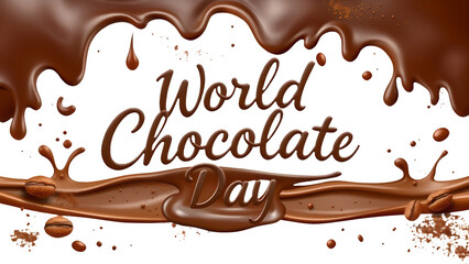 World Chocolate Day, International Chocolate Day, happy chocolate day  png, chocolate inscription on a transparent background, Cheerful chocolate day greeting card with swirl and text.