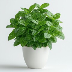 Lush basil plant in minimalistic white pot for modern interior decor and culinary inspiration