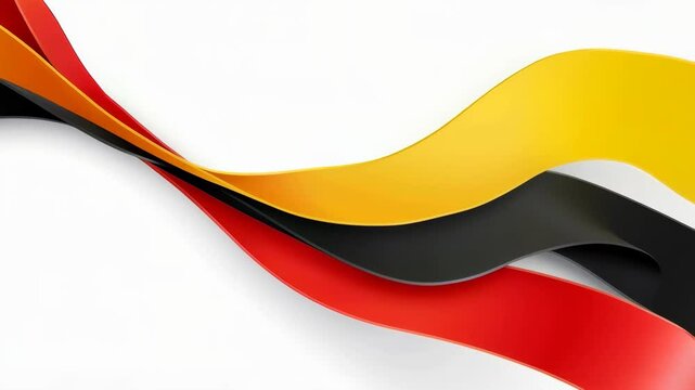 Flowing curves in black, red and yellow on white background. Abstract wave design. German flag colors. Dynamic pattern for graphic art and national concept