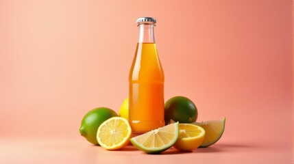 Sparkling Citrus Beverage Bottle with Fruits Light Shot