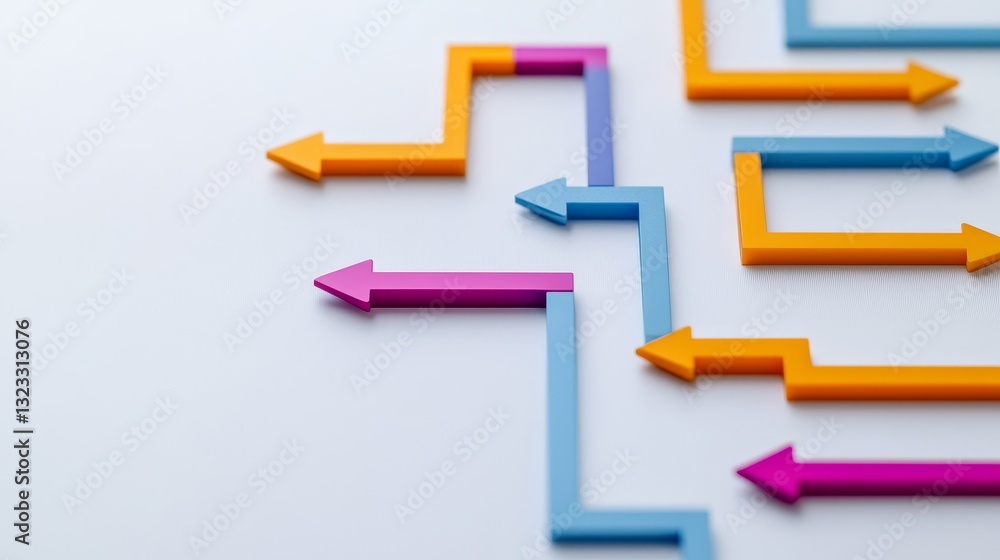 Poster optimization data science in business concept. colorful arrows indicating different directions on a 