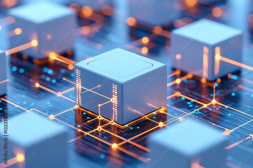 Poster creative business innovation and automation ideas concept. futuristic digital circuit board with glo