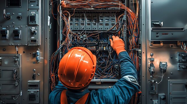 Technician working on complex wiring systems.